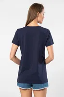 Lacivert Kısa Kollu V Yaka Wtshirt Venice Kadın Tshirt Lacivert farklı açı