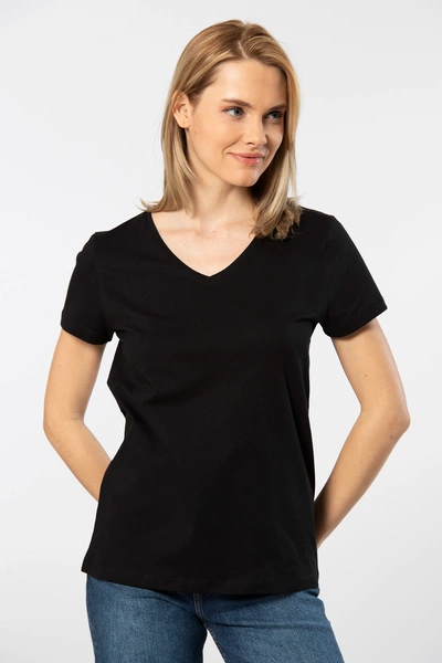 Siyah Kısa Kollu Wtshirt Venice V Yaka Kadın Tshirt