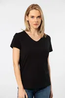 Siyah Kısa Kollu Wtshirt Venice V Yaka Kadın Tshirt Siyah detay görünüm