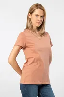 V Yaka Kısa Kollu Wtshirt Venice  Kadın Tshirt Somon