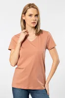 V Yaka Kısa Kollu Wtshirt Venice  Kadın Tshirt Somon detay görünüm