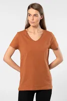 Pamuklu V Yaka Wtshirt Venice Kadın Tshirt Tarçın
