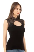Yakası Sırtı Dantel Viskon Kaşkorse Detaylı Esnek Örme Kadın Atlet Bluz Özkan 27055  Siyah görsel 4
