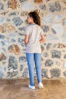 Yan Cepli Düğmeli Desenli Kadın T-Shirt Pijama Takımı Doreanse 24Y4004 detay görünüm