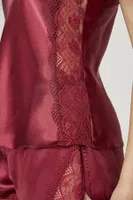 Yanları Yırtmaçlı Saten Dantelli Şort Babydoll Takım Pierre Cardin 438  Bordo görsel 14
