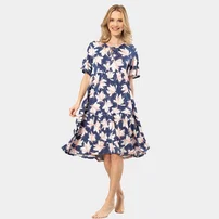 Türen Kısa Kollu Yaprak Desenli Kadın Elbise Türen 3354