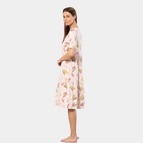 Türen Yakası Bağlamalı Yaprak Desenli Kısa Kollu Kadın Elbise Türen 3354 - Alternatif Görünüm