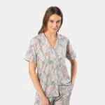 Yaprak Desenli Kısa Kollu Gömlek Yaka Pijama Takımı Türen 3395 Gri görsel 4