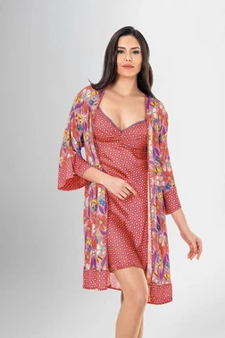 Ahu Lingerie Yarım Kollu 2Li Kısa Sabahlık Gecelik Takımı Ahu Loriva 1928