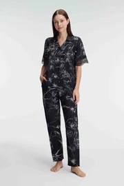 Anıl Yarım Kollu V Yaka Viskon Çiçek Desenli Yazlık Dokuma Dantel Detaylı Pijama Takımı Anıl 9895