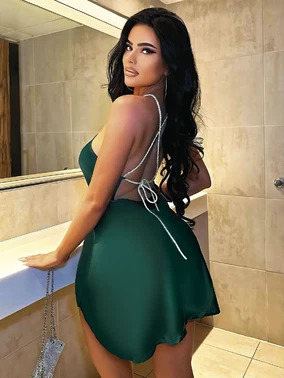 Pink Night Yeşil Boyun Askılı Sırt Dekolteli Seksi Mini Elbise Pink Night 3336 - Alternatif Görünüm