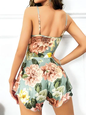 Pink Night Yeşil Çiçekli Dantelli Fantezi Erotik Gecelik Tulum Pink Night 3753 - Alternatif Görünüm