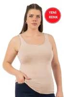 Yuvarlak Yaka Viskon Esnek Yumuşak Kalın Askılı Büyük Beden Örme Kadın Atlet Özkan 25922  Ten görsel 5