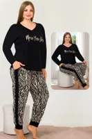 Zebra Pijama Uzun Kollu V Yakalı Viskon Lady Pijama Takımı 11397 Siyah