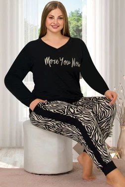 Lady Zebra Pijama Uzun Kollu V Yakalı Viskon Lady Pijama Takımı 11397 - Alternatif Görünüm