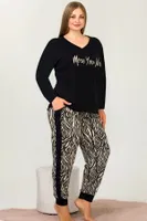 Zebra Pijama Uzun Kollu V Yakalı Viskon Lady Pijama Takımı 11397 Siyah farklı açı