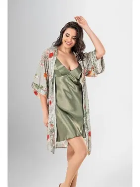 Ahu Lingerie 2 Li Kısa Sabahlık Takımı Desenli Ahu Loriva 1912