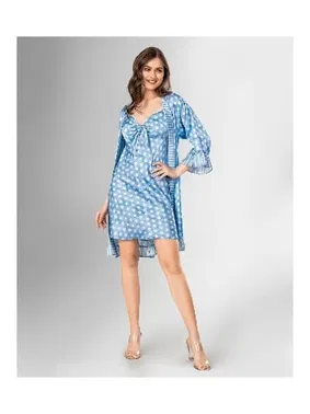 Ahu Lingerie 2 Li Kısa Sabahlık Takımı Mavi Puantiyeli Ahu Loriva 1804