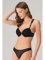 2 Li Sütyen String Takım Push Up Somon Siyah
