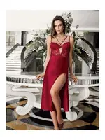 2li Bordo Saten Fantazi Gecelik Takımı Transparan Dantel Detaylı İmaj 3202 Bordo