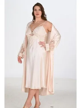 Ahu Lingerie 2li Büyük Beden Fildişi Gecelik Sabahlık Takımı Bigsize Ahu 6222 - Alternatif Görünüm