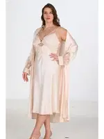 2li Büyük Beden Fildişi Gecelik Sabahlık Takımı Bigsize Ahu 6222 Bej detay görünüm