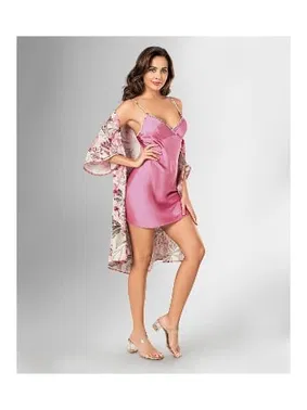 Ahu Lingerie 2li Çiçekli Sabahlık Pembe Gecelik Takım Ahu Loriva 1820