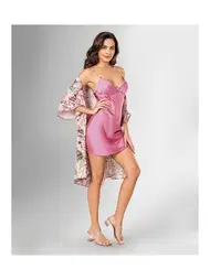 Ahu Lingerie 2li Çiçekli Sabahlık Pembe Gecelik Takım Ahu Loriva 1820