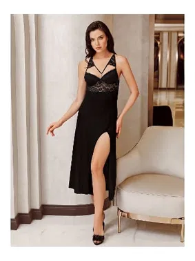 İmaj 2li Dantelli Derin Yırtmaçlı Saten Gecelik Takımı İmaj 4220 - Alternatif Görünüm