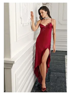 İmaj 2li Derin Yırtmaçlı Asimetrik Kesim Saten Gecelik Takım 4202 - Alternatif Görünüm