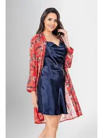 Ahu Lingerie 2Li Desenli Sabahlık Kısa Gecelik Takımı Desenli Ahu Loriva 1916