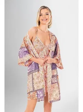Ahu Lingerie 2Li Etnik Desenli Kısa Sabahlık Gecelik Takımı Ahu Loriva 1948