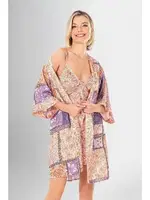 2Li Etnik Desenli Kısa Sabahlık Gecelik Takımı Ahu Loriva 1948 Turuncu