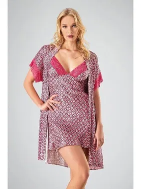 Ahu Lingerie 2li Gecelik Sabahlık Pembe Takım Ahu 7712