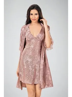 Ahu Lingerie 2li Gecelik Sabahlık Vizon Takım Ahu 7739