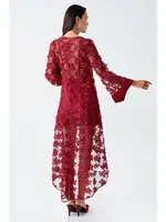 Çapraz Askılı Asimetrik Sabahlık 2'li Saten Gecelik Takımı İmaj 2410 Bordo detay görünüm