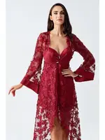 Çapraz Askılı Asimetrik Sabahlık 2'li Saten Gecelik Takımı İmaj 2410 Bordo görsel 5