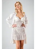 2li Jakarlı Sabahlıklı Dantel Ekru Gecelik Takım Ahu 7706 Ekru