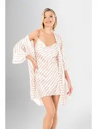 Ahu Lingerie 2li Kısa Gecelik Sabahlık Takımı Desenli Ahu Loriva 1908