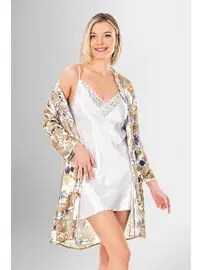 Ahu Lingerie 2Li Kısa Sabahlık Tantelli Gecelik Takımı Ahu Loriva 1930