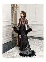 2li Kolları Tüylü Dantelli Fantezi Saten Gecelik Takımı İmaj 3203 Siyah