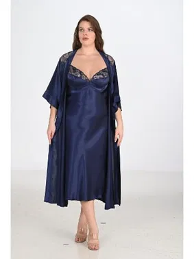 Ahu Lingerie 2li Lacivert Sabahlık Takımı Bigsize Ahu 6228