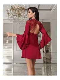 İmaj 2'li Mini Bordo Saten Dantel Püskül Detaylı Gecelik Takımı İmaj 3200