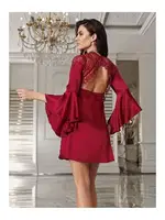 2'li Mini Bordo Saten Dantel Püskül Detaylı Gecelik Takımı İmaj 3200 Bordo