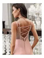 2li Pudra Saten Fantazi Gecelik Takımı Transparan Dantel Detaylı İmaj 3202 Pudra detay görünüm