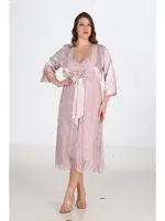 2li Pudra Uzun Gecelik Sabahlık Takımı Büyük Beden Ahu 6220 Pudra