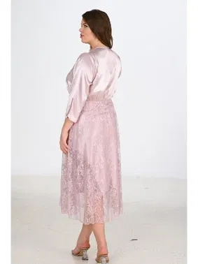 Ahu Lingerie 2li Pudra Uzun Gecelik Sabahlık Takımı Büyük Beden Ahu 6220 - Alternatif Görünüm