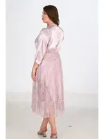 2li Pudra Uzun Gecelik Sabahlık Takımı Büyük Beden Ahu 6220 Pudra detay görünüm