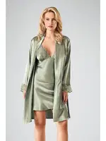 2li Sabahlıklı Gecelik Saten Takım Su Yeşili 7713 Yeşil