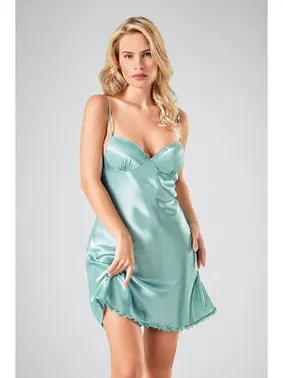 Ahu Lingerie 2li Sabahlıklı Gecelik Takım Saten Yeşil Ahu 7709 - Alternatif Görünüm